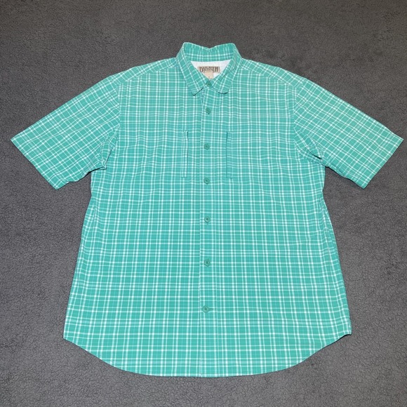 Duluth Trading Co Men Button Up Shirt M Green Plaid w/ Pockets Green Teal - Picture 1 of 15